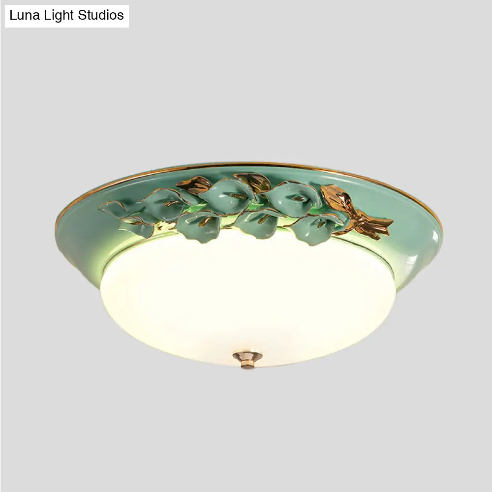 White Led Flush Mount Lighting For Bedroom - Pastoral Bowl Ceiling Fixture (1 Light Metal 12/14.5/17