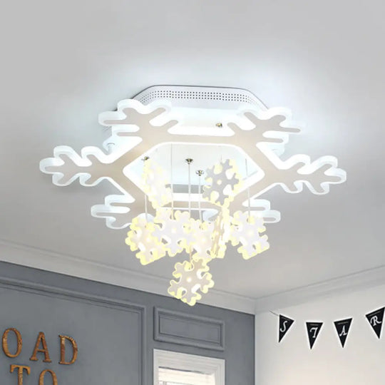 White Led Flushmount Snowflake Ceiling Light For Kindergarten - Modern & Acrylic /