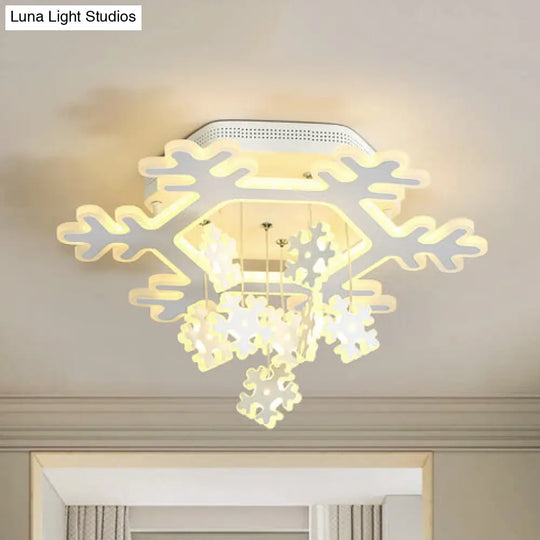 White Led Flushmount Snowflake Ceiling Light For Kindergarten - Modern & Acrylic / Warm