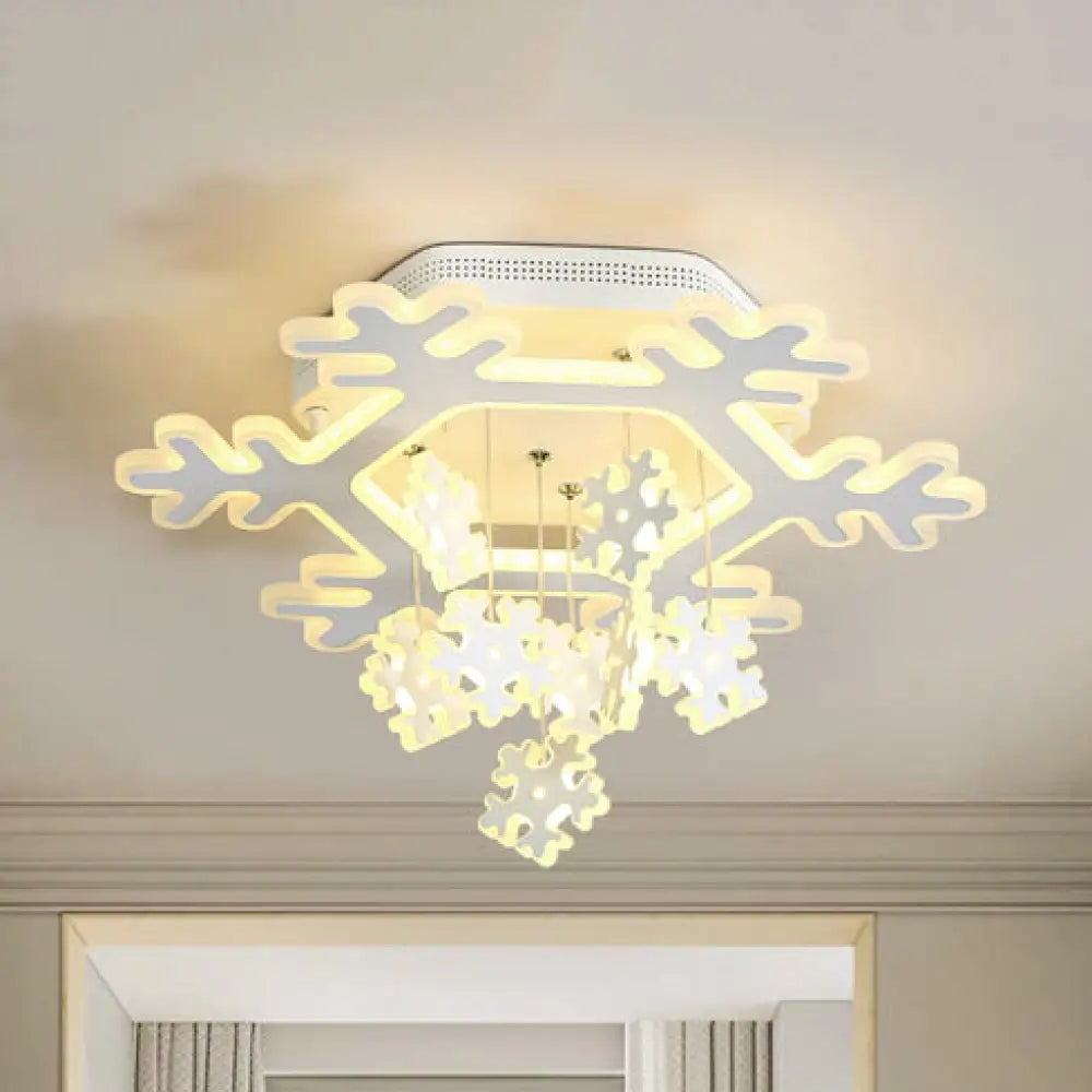 White Led Flushmount Snowflake Ceiling Light For Kindergarten - Modern & Acrylic / Warm