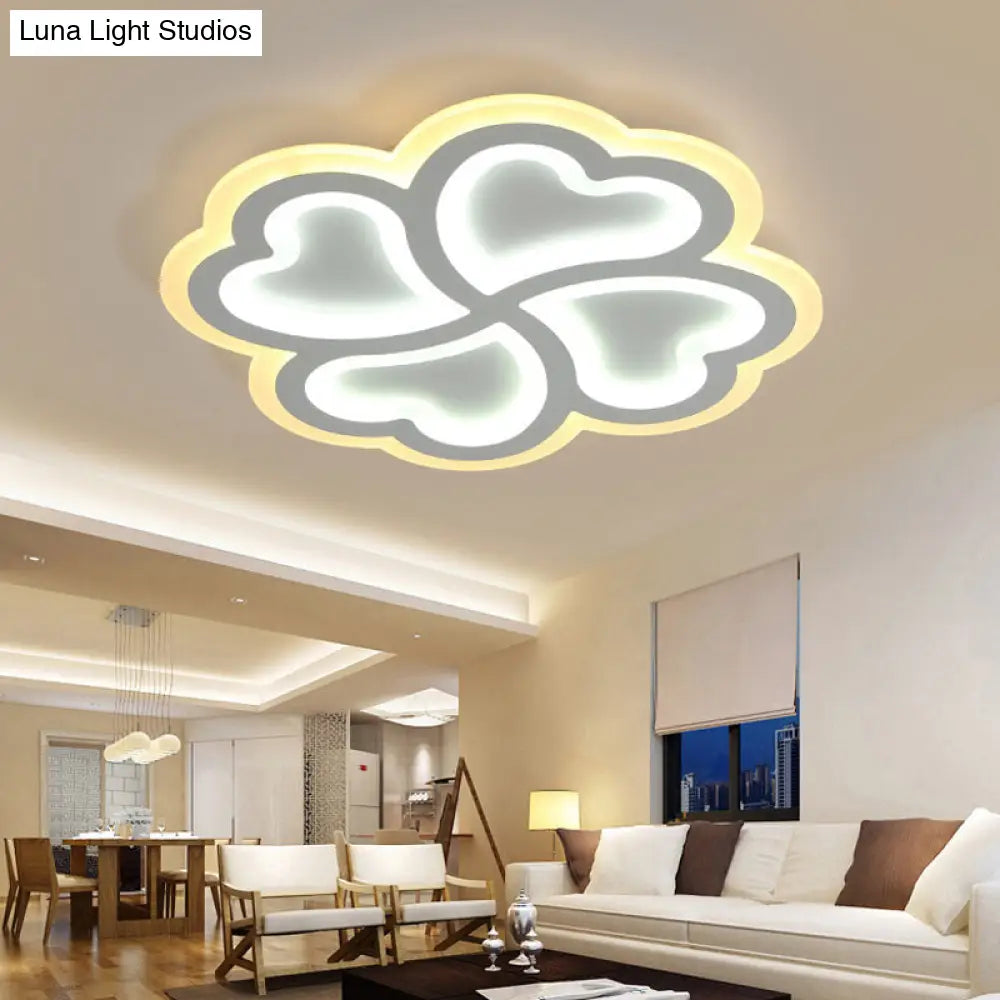 White Led Heart-Shaped Petal Ceiling Light For Kids Bedroom / Inner Warm Outer