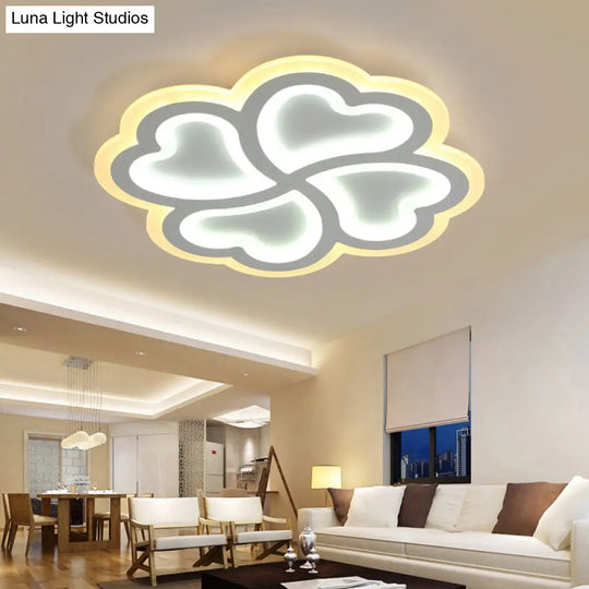 White Led Heart-Shaped Petal Ceiling Light For Kids Bedroom / Inner Warm Outer