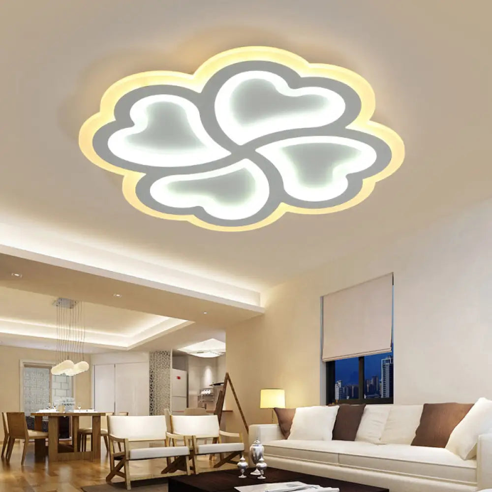 White Led Heart - Shaped Petal Ceiling Light For Kids’ Bedroom / Inner Warm Outer