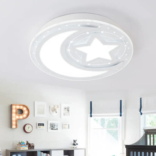 White Led Moon & Star Ceiling Lamp For Kindergarten With Acrylic Mount / 16’