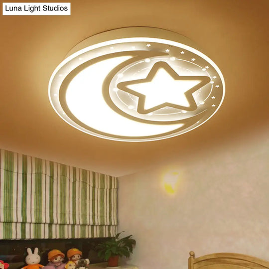 White Led Moon & Star Ceiling Lamp For Kindergarten With Acrylic Mount / 16 Warm