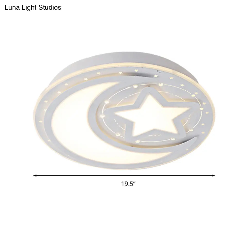 White Led Moon & Star Ceiling Lamp For Kindergarten With Acrylic Mount