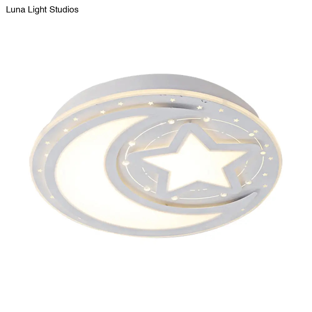 White Led Moon & Star Ceiling Lamp For Kindergarten With Acrylic Mount