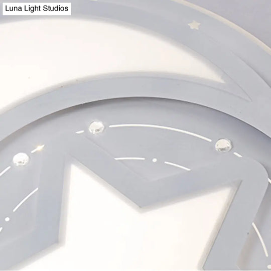 White Led Moon & Star Ceiling Lamp For Kindergarten With Acrylic Mount