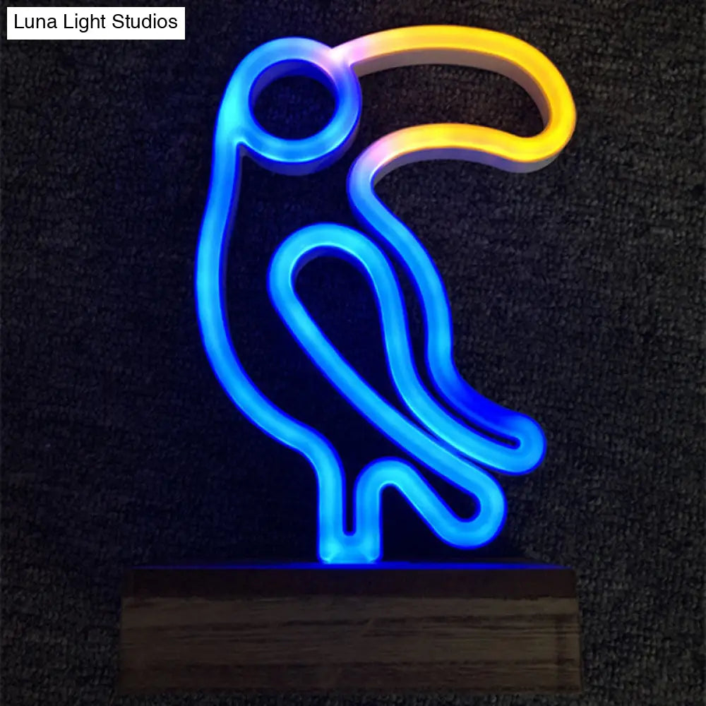 White Led Nightstand Lamp - Woodpecker Macaron Style