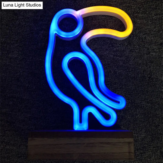 White Led Nightstand Lamp - Woodpecker Macaron Style