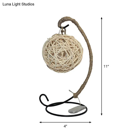 White Led Rattan Ball Night Light With Curved Arm For Kids (Battery-Powered)