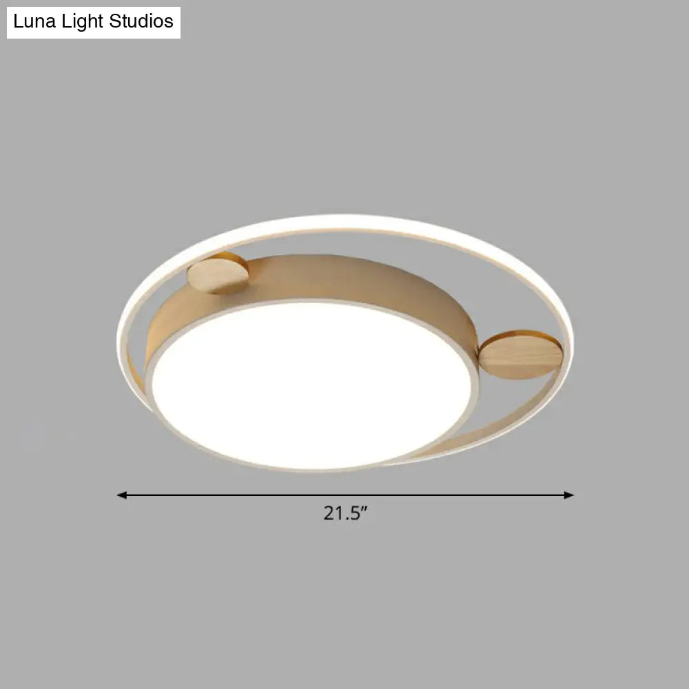 White Led Round Flush Mount Ceiling Light For Minimalist Bedrooms / 21.5