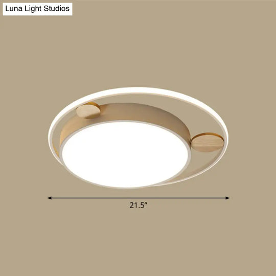 White Led Round Flush Mount Ceiling Light For Minimalist Bedrooms / 21.5 Warm