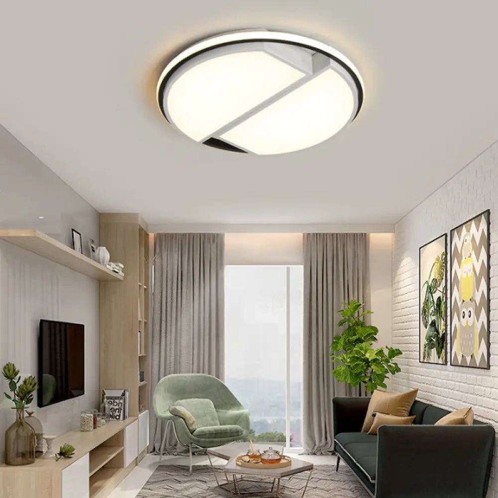 White Led Round Flush Mount Light Fixture With Acrylic Shade For Bedroom Ceiling - 16’/19.5’