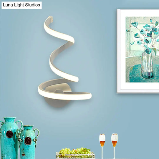 White Led Sconce Light With Modern Spiral Acrylic Shade For Dining Room