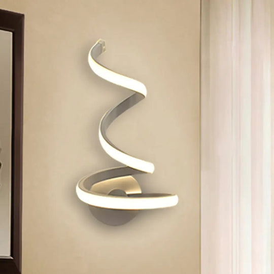 White Led Sconce Light With Modern Spiral Acrylic Shade For Dining Room