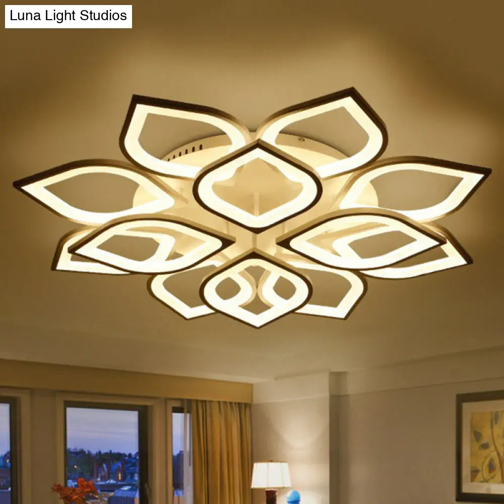 White Led Semi Flush Light For Living Room - Petal Design Acrylic Simplicity Ceiling Mount