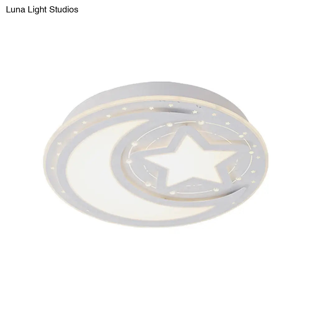 White Led Star And Crescent Ceiling Light For Corridor - Modern Metal Flush Lamp