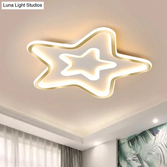 White Led Star Bedroom Flush Ceiling Light - Acrylic Cartoon Mount Fixture