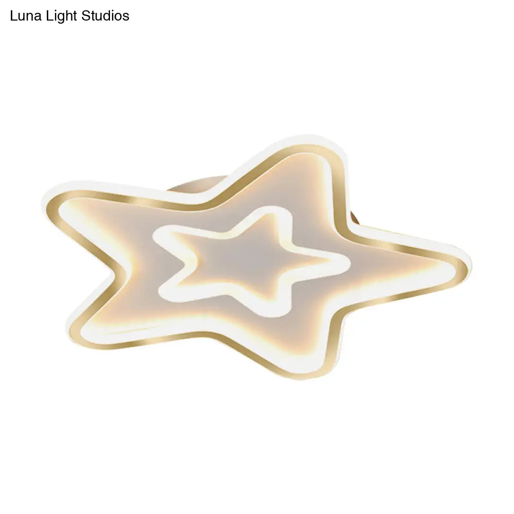 White Led Star Bedroom Flush Ceiling Light - Acrylic Cartoon Mount Fixture