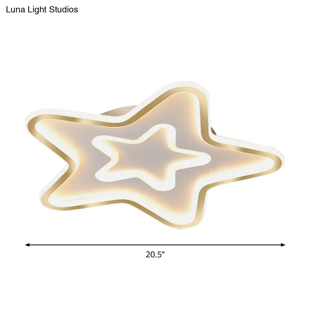 White Led Star Bedroom Flush Ceiling Light - Acrylic Cartoon Mount Fixture