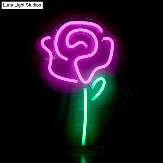 White Led Wall Night Lamp: Creative Rose Light For Girls Bedroom