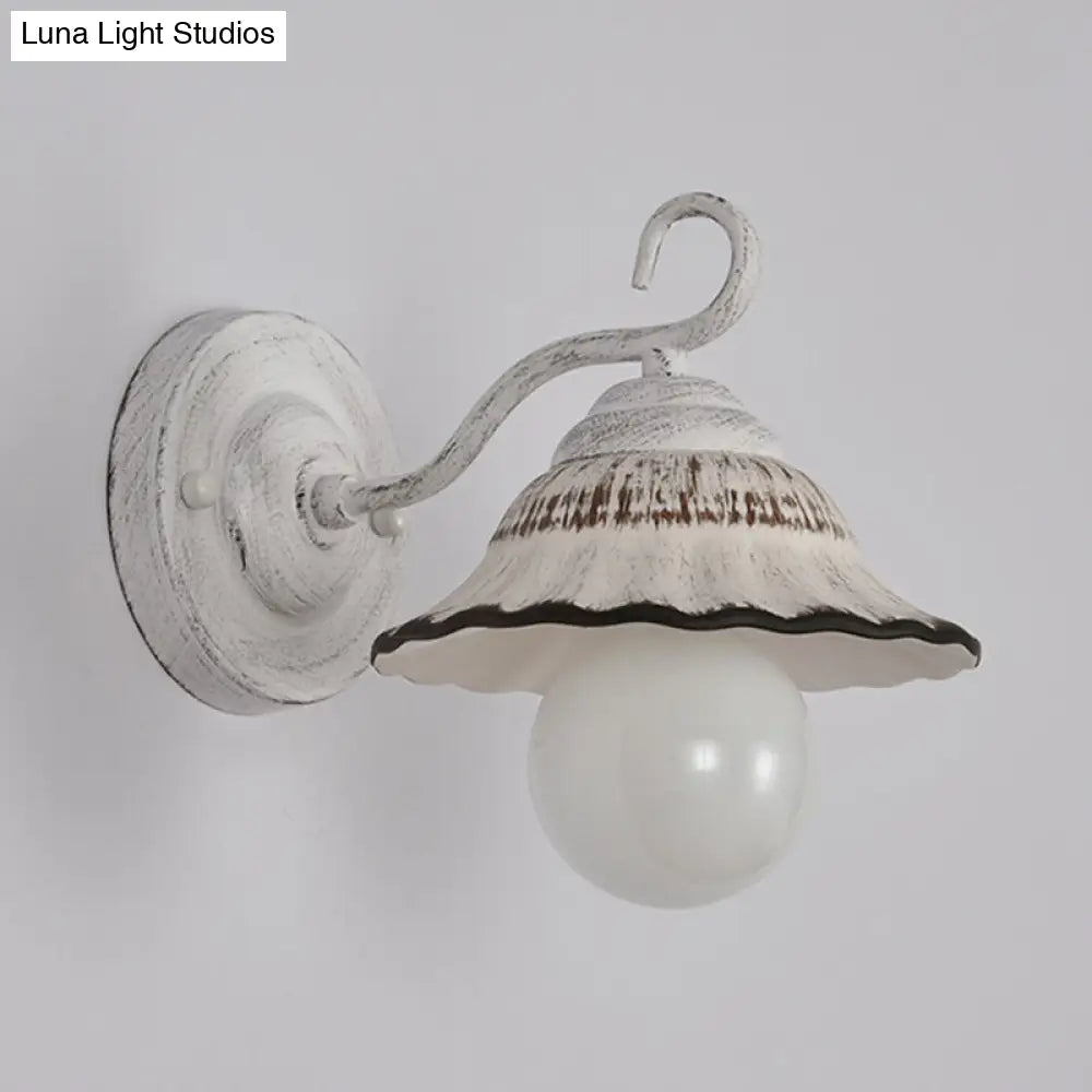 White Matte Wall Mounted Lamp - Country Style Scalloped Bowl Ceramic Light Fixture