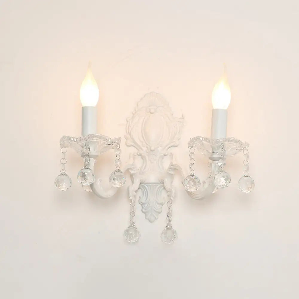 White Metal Candle Wall Sconce With Crystal Draping For Countryside Charm 2 /