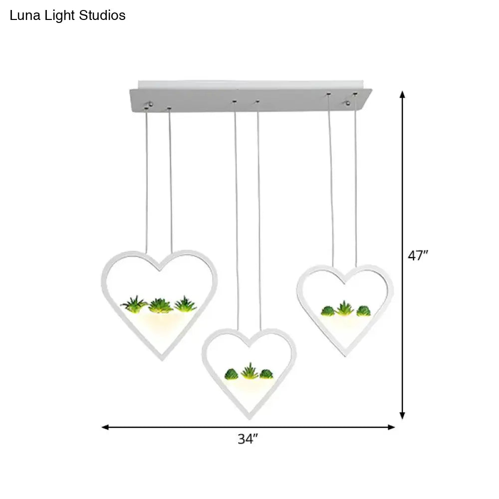 Heart Cluster Pendant Led Ceiling Light For Dining Room In White