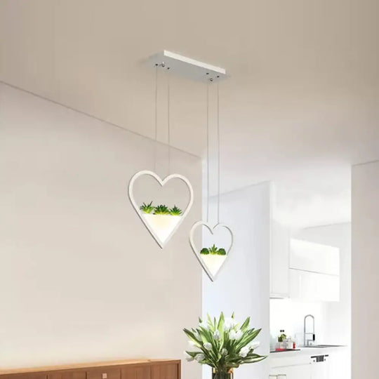 White Metal Cluster Pendant With Loving Heart Design - Led Plant Ceiling Light For Dining Room 2/3