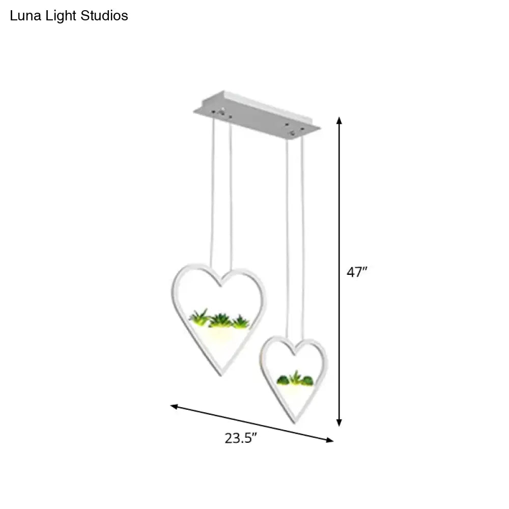 White Metal Cluster Pendant With Loving Heart Design - Led Plant Ceiling Light For Dining Room 2/3