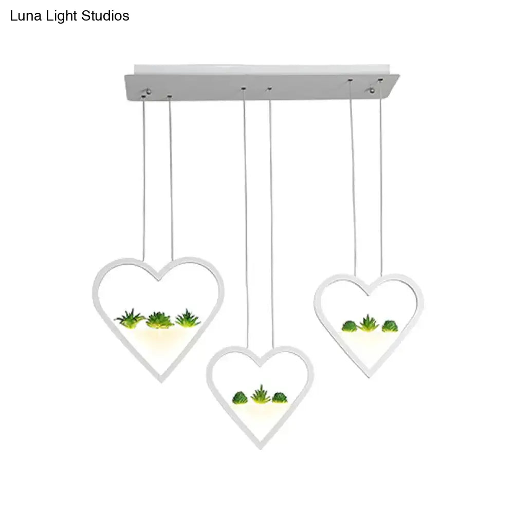 White Metal Cluster Pendant With Loving Heart Design - Led Plant Ceiling Light For Dining Room 2/3