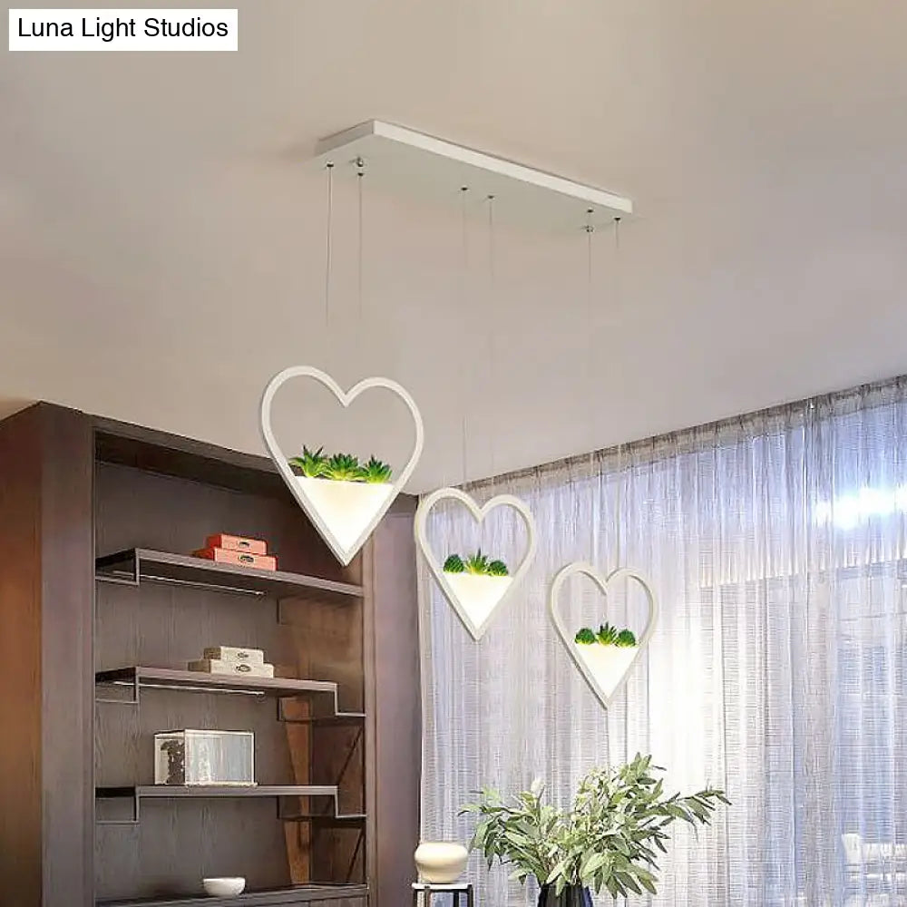 White Metal Cluster Pendant With Loving Heart Design - Led Plant Ceiling Light For Dining Room 2/3