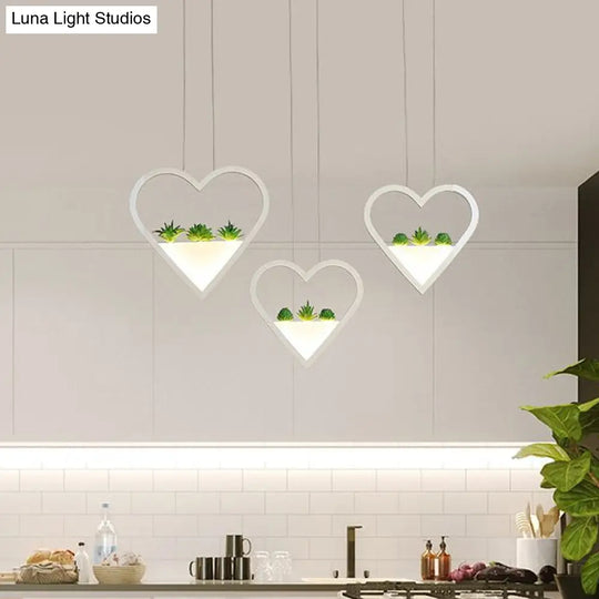 Heart Cluster Pendant Led Ceiling Light For Dining Room In White