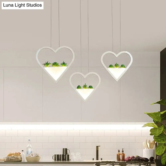 White Metal Cluster Pendant With Loving Heart Design - Led Plant Ceiling Light For Dining Room 2/3