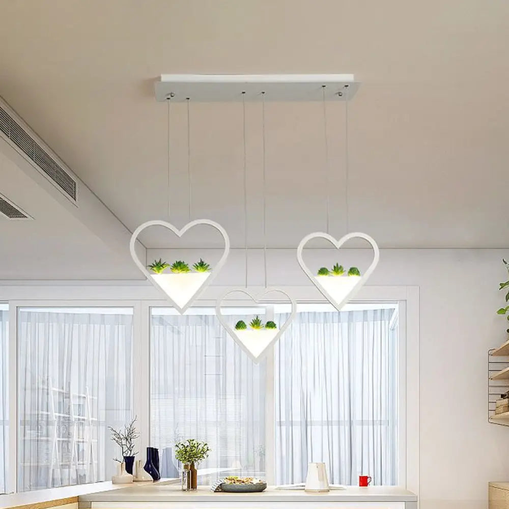 White Metal Cluster Pendant With Loving Heart Design - Led Plant Ceiling Light For Dining Room 2/3