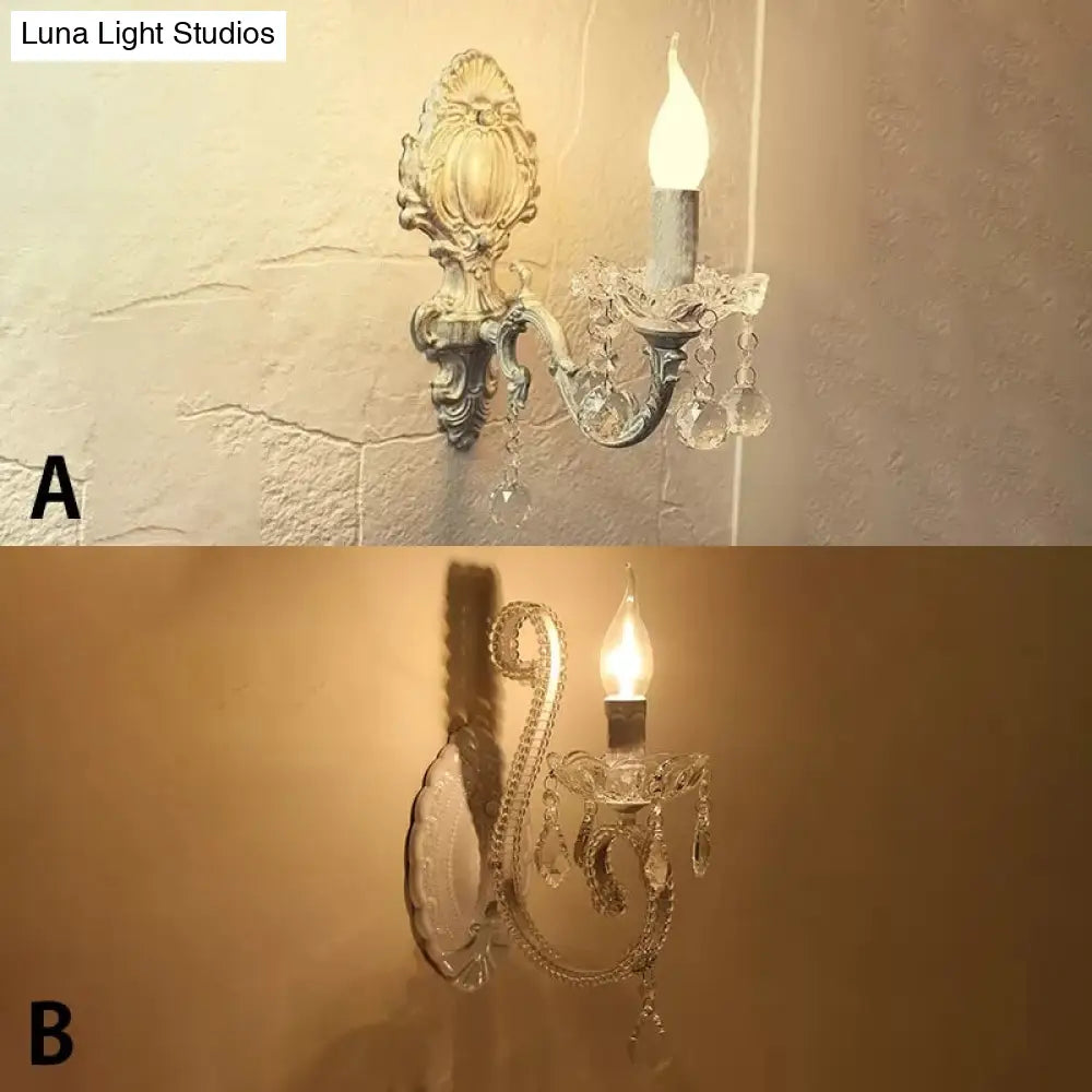 White Metal Kitchen Wall Sconce - Traditional One-Light Candle Lamp