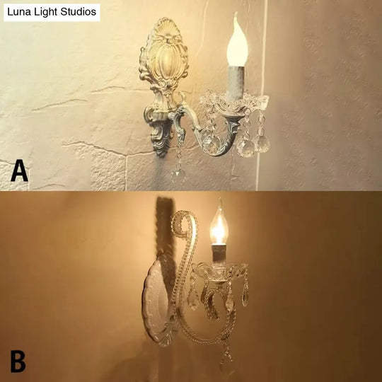 White Metal Kitchen Wall Sconce - Traditional One-Light Candle Lamp