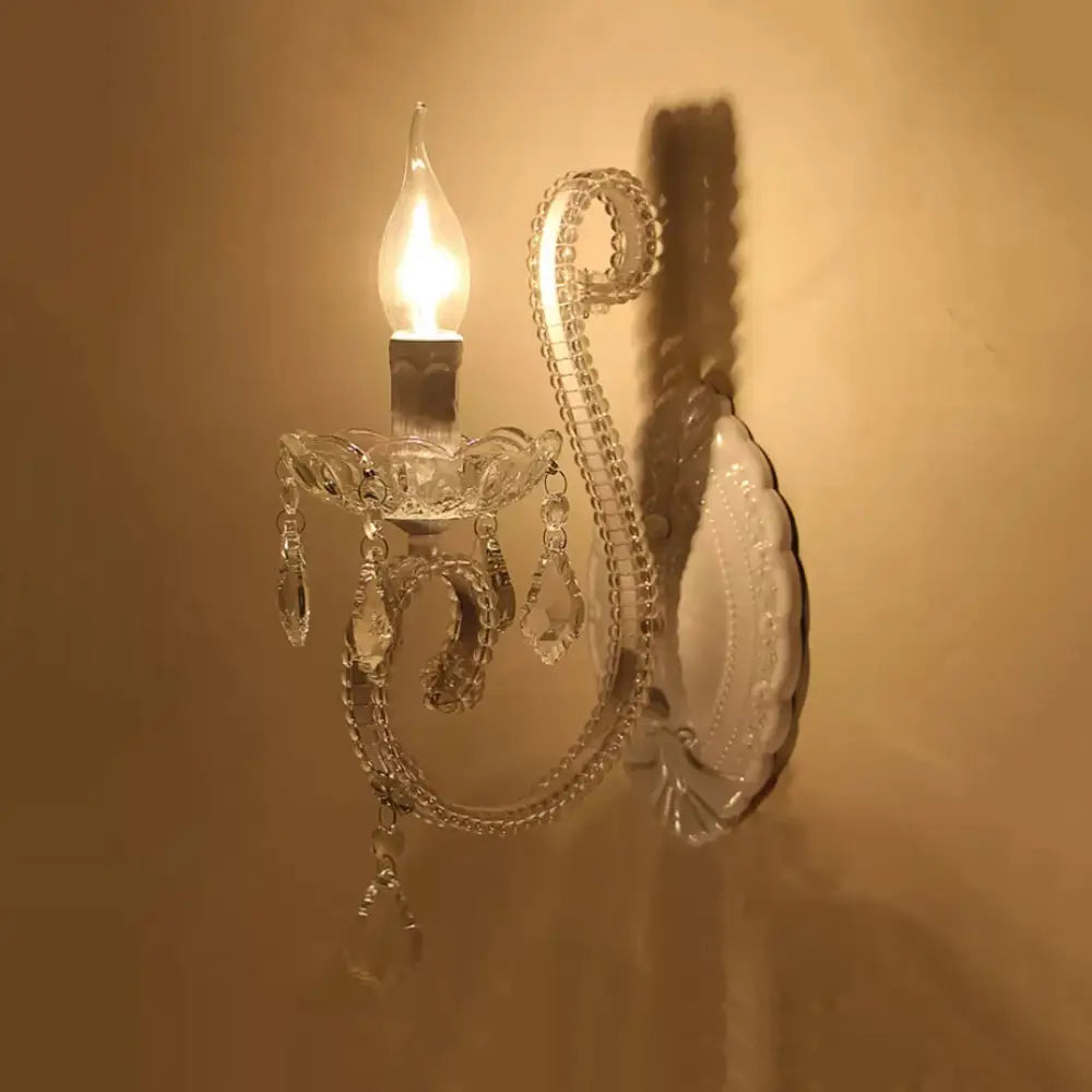 White Metal Kitchen Wall Sconce - Traditional One-Light Candle Lamp / B