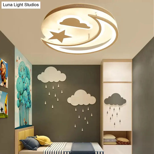 White Metal Moon And Star Flush Ceiling Light For Kids Cartoon Bedroom / 16 Warm
