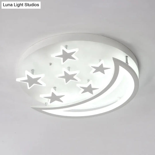 White Metal Moon And Star Flush Ceiling Light For Kid’s Cartoon Bedroom