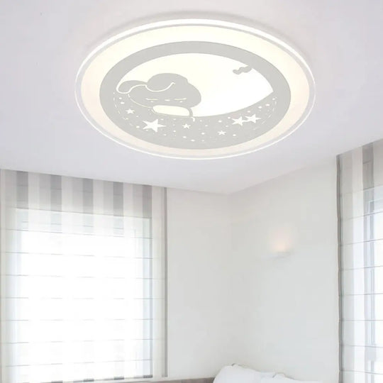 White Metal Moon Led Ceiling Mount Light With Sleep Bunny Girls Bedroom Lamp / 16’