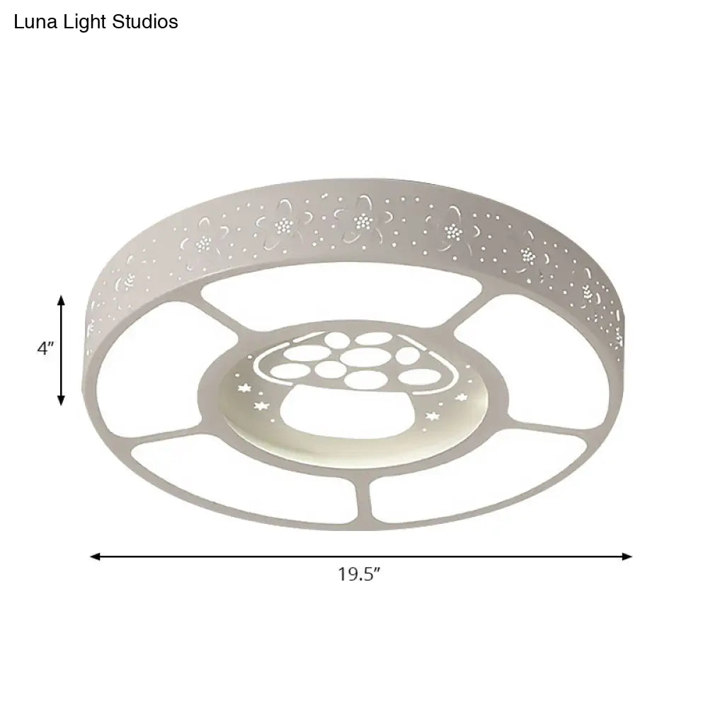 White Metal Mushroom Led Ceiling Lamp - Cartoon Flushmount Light For Kindergarten