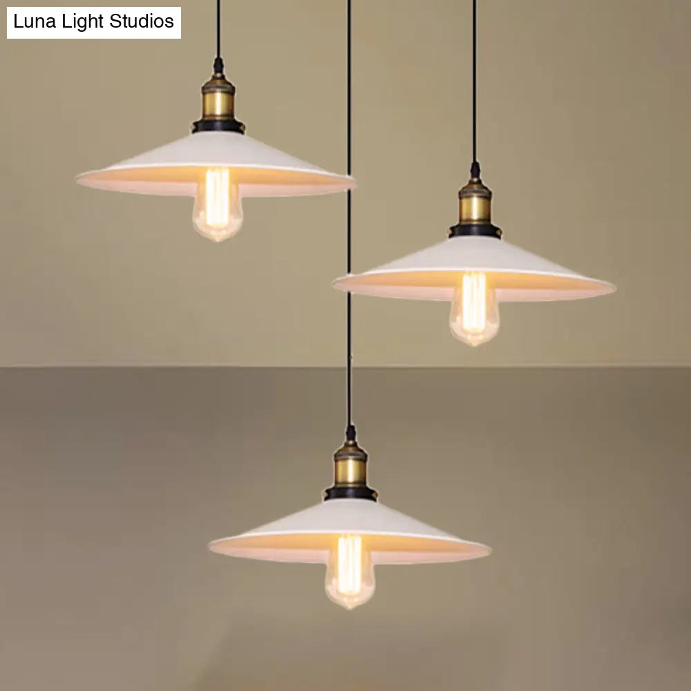 Sleek Industrial Saucer Pendant Light With 3 Metal Bulbs And White Canopy