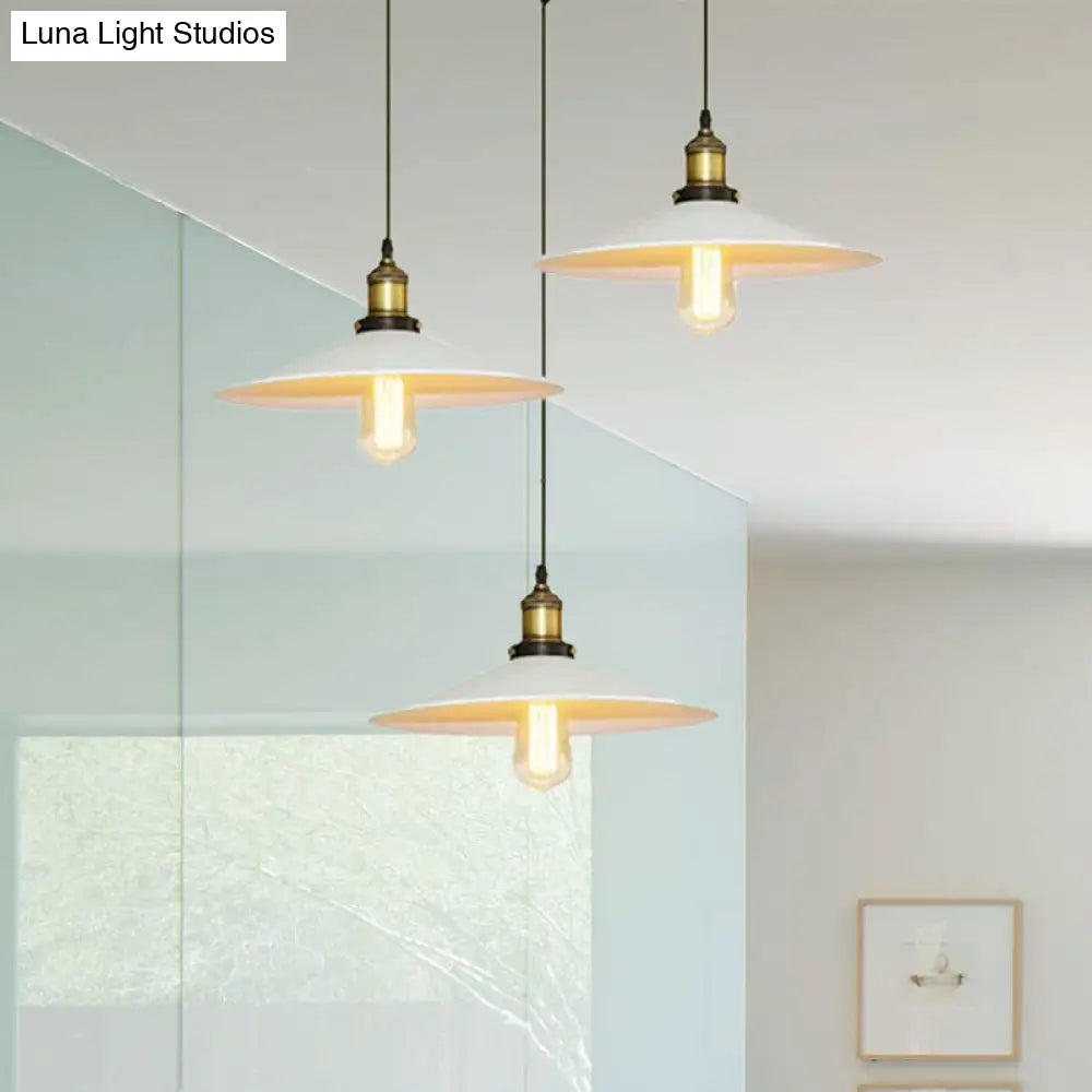Sleek Industrial Saucer Pendant Light With 3 Metal Bulbs And White Canopy