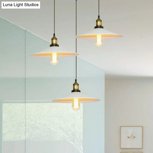 Sleek Industrial Saucer Pendant Light With 3 Metal Bulbs And White Canopy