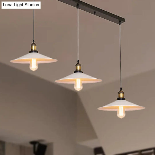 Sleek Industrial Saucer Pendant Light With 3 Metal Bulbs And White Canopy / Linear