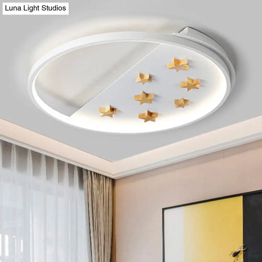 White Metal Ring Ceiling Light With Star Design For Romantic Living Room / 16.5