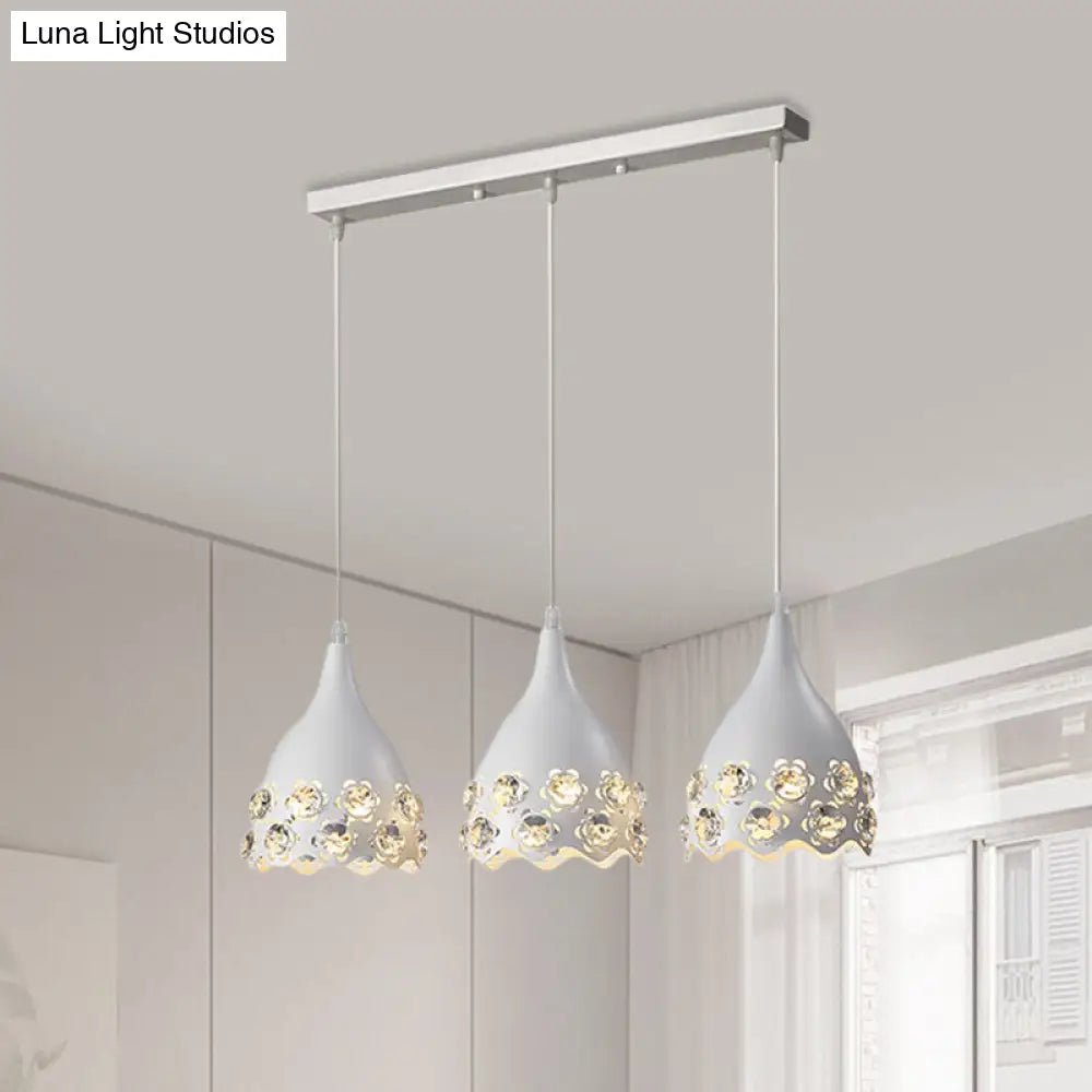 Modern Metal Teardrop Multi-Light Pendant Ceiling Lamp With Crystal Flower Deco Edge - White