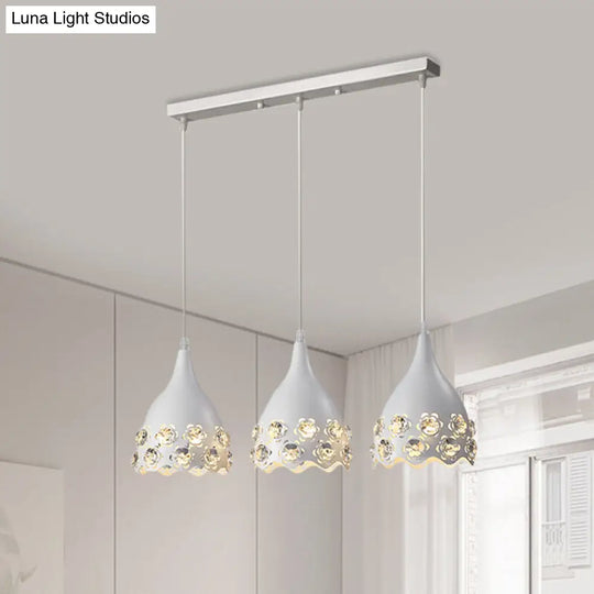 Modern Metal Teardrop Multi-Light Pendant Ceiling Lamp With Crystal Flower Deco Edge - White